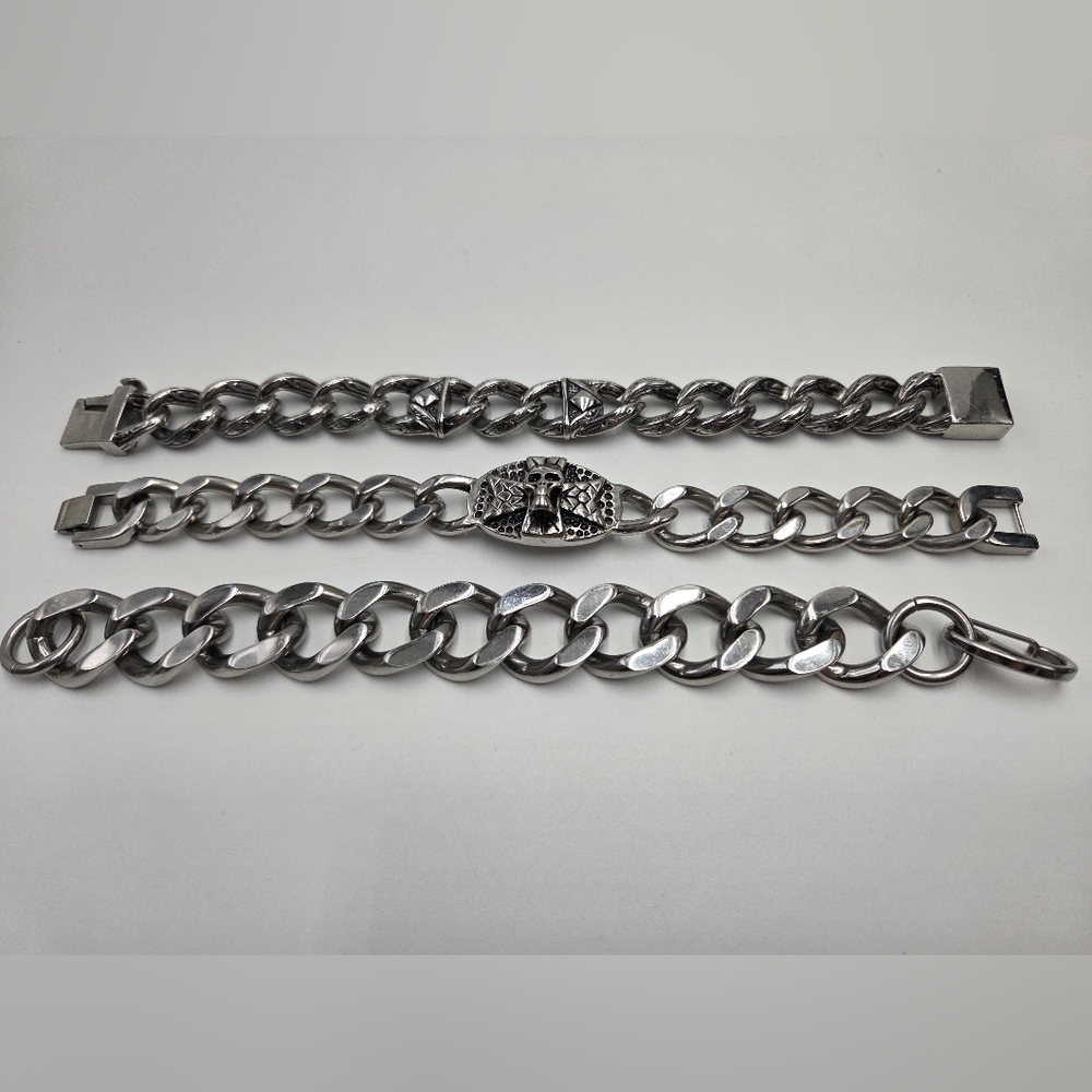 3 pc 8½" Chunky Silver Stainless Steel  Chain Bracelet Set Y2K Goth Grudge